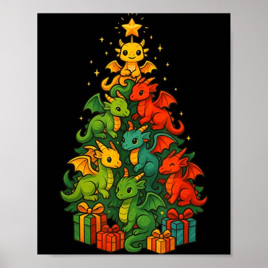 ドラゴン クリスマスツリー 面白い ドラゴン クリスマス ポスター (正面)