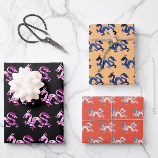 ドラゴン・トリオ ラッピングペーパーシート (正面)