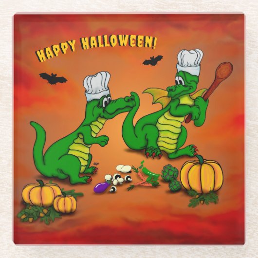 ドラゴン – ハッピーハローウィン!今日は調理師 ガラスコースター (正面)