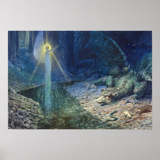 ドラゴン&フェアリーヴィンテージファンタジーアート ポスター (正面)