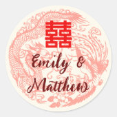 ドラゴン&フェニックスレッド中国の結婚式招待状 ラウンドシール (正面)