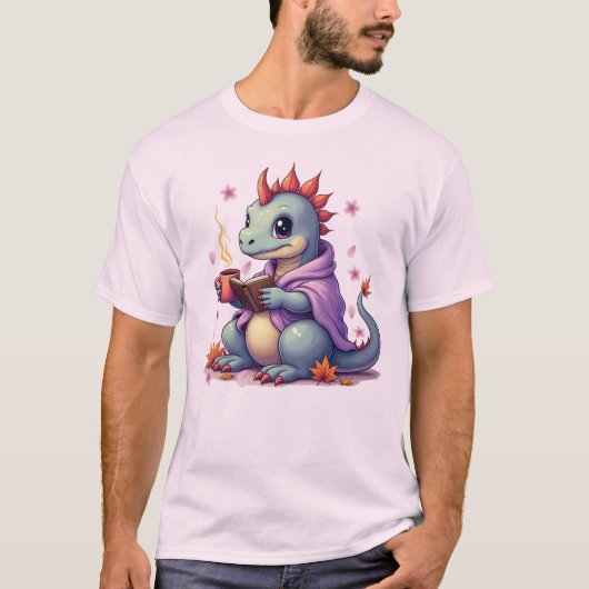 ドラゴン+ブランケット+本+コーヒー Tシャツ (正面)