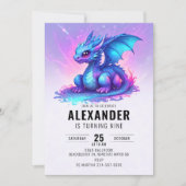 ドラゴン ブルー ピンク 誕生日パーティー 招待状 (正面)