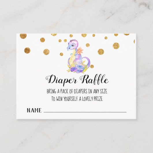 *~*ドラゴン・ベビー・ガール・ベビー・シャワーおむつ・ラッフル エンクロージャーカード (正面)