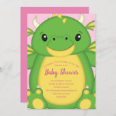 ドラゴン・ベビー・シャワー・ピンク 招待状 (正面/裏面)