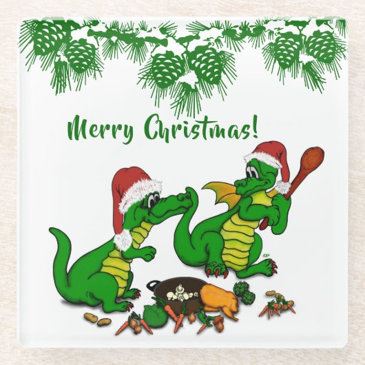 ドラゴン – メリークリスマス！ – 今日は調理師 ガラスコースター (正面)