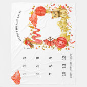 ドラゴン&ラッキーキャット |ベビーマイルストーン毛布 フリースブランケット (正面)