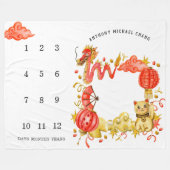 ドラゴン&ラッキーキャット |ベビーマイルストーン毛布 フリースブランケット (正面(横))