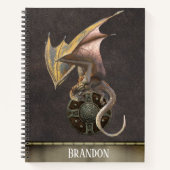 ドラゴン レザー メタル ヴァイキング シールド 名入れ ノートブック (正面)