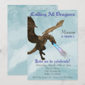 ドラゴン・ワイバーンの火を吐く誕生日パーティー 招待状 (正面/裏面)