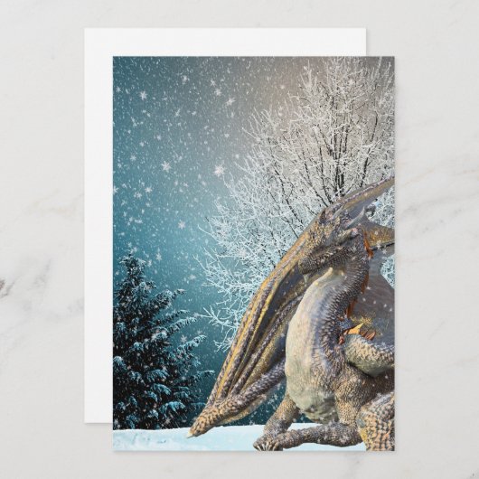 ドラゴン 冬の風景 雪のホリデー シーズンカード (正面/裏面)