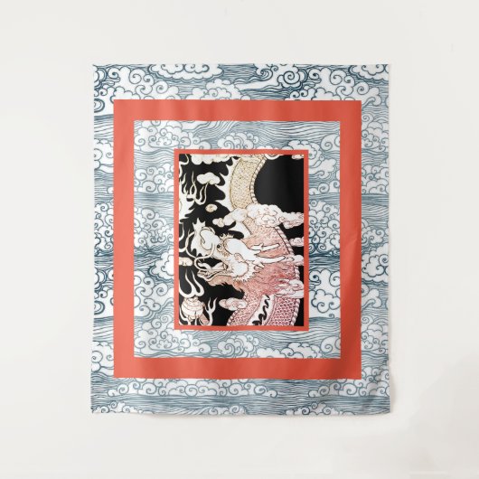 ドラゴン&波形パターン付き日本の大型タペストリー タペストリー (正面)