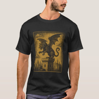 ドラゴン 猫 ビンテージ 城 猫 ルネサンス 猫 愛 Tシャツ