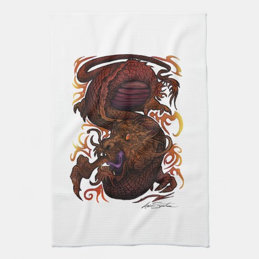 ドラゴン(署名のデザイン) キッチンタオル (縦)