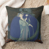 ドラゴン(色のlitho)を持つ女性 クッション (ブランケット)