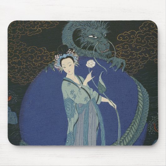 ドラゴン(色のlitho)を持つ女性 マウスパッド (正面)