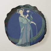 ドラゴン(色のlitho)を持つ女性 ラウンドクッション (裏面)