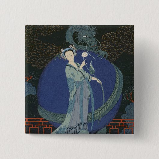 ドラゴン(色のlitho)を持つ女性 缶バッジ (正面)
