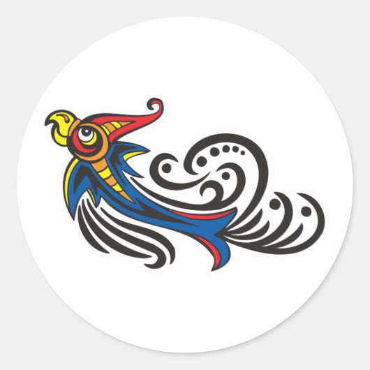 ドラゴン 鳥 トライバル デザイン ラウンドシール (正面)