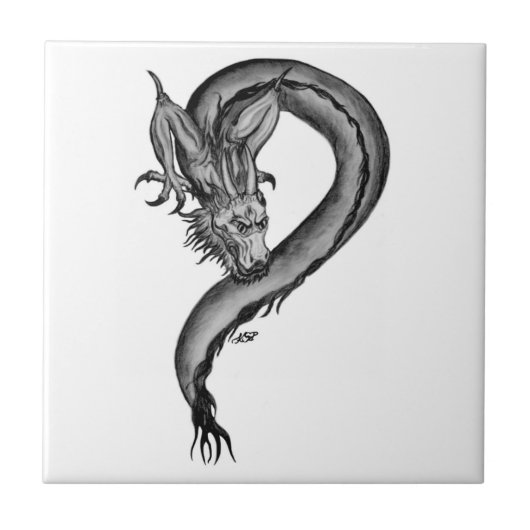 ドラゴン 黒と白のデザイン タイル (正面)