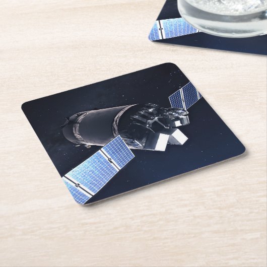 ドラゴンXl宇宙船のイラストレーション。 スクエアペーパーコースター (アングル)