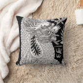 ドラゴ伝統的ン中国のブラック&ホワイト・スケッチ クッション (ブランケット)