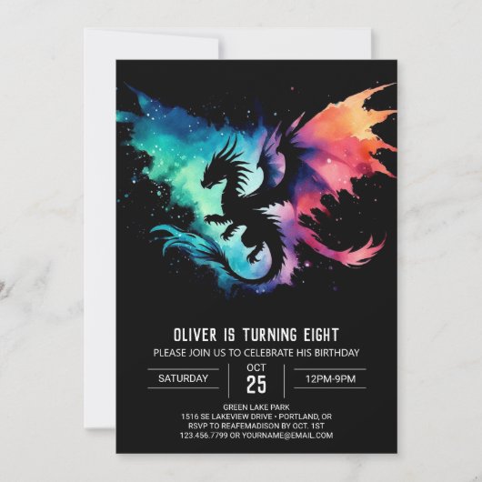 ドラゴ絵を描ン誕生日DIY 招待状 (正面)