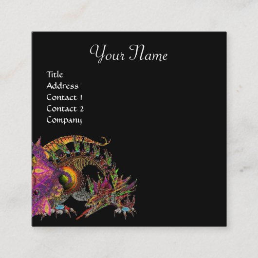 ドラゴ/ファンタジードラゴンモノグラムブラックパープル スクエア名刺 (正面)