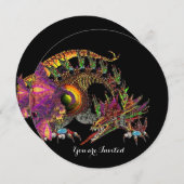 ドラゴ/ファンタジードラゴン入り金ゴールドピンクパープルブラック 招待状 (正面/裏面)