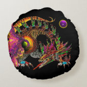 ドラゴ/ファンタジー金ゴールドドラゴン,紫ブラックモノグラム ラウンドクッション (裏面)