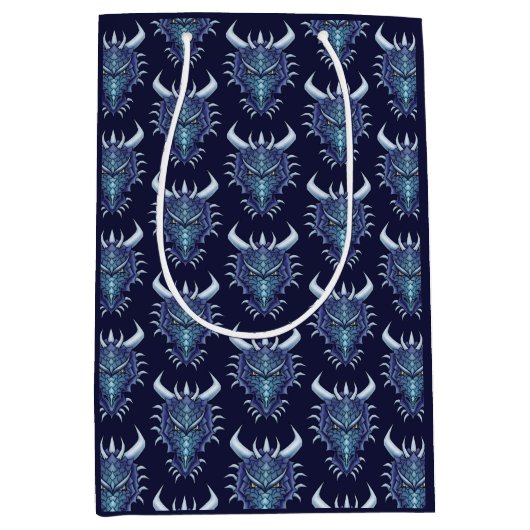 ドラッカッコいいグヘッドブルーファンタジーDND名 ミディアムペーパーバッグ (正面)