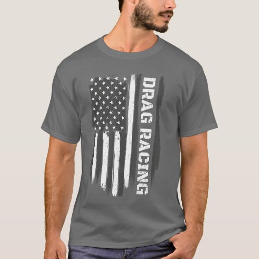 ドラッグレーシングアメリカ国旗ドラッグレーサーレース恋人 Tシャツ (正面)