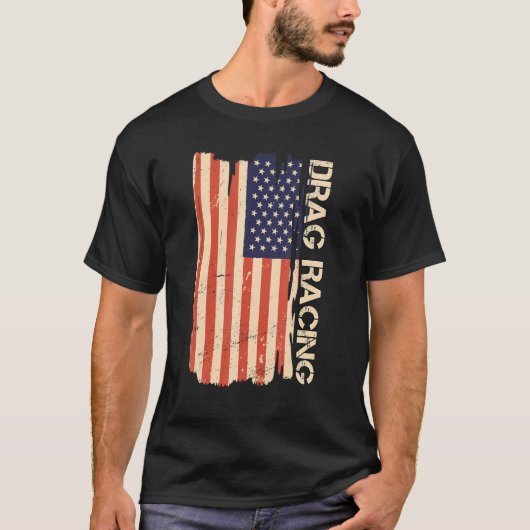 ドラッグレーシングアメリカ国旗ドラッグレーシング恋人 Tシャツ (正面)