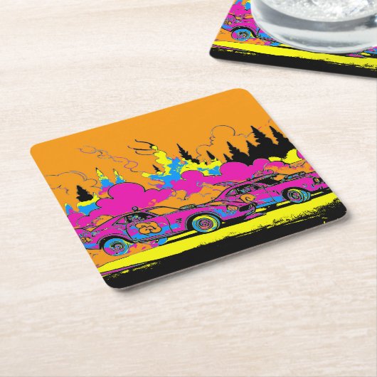 ドラッグレーシングスモークアウト – ドラッグレーシングカー スクエアペーパーコースター (アングル)