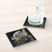 ドラッグレースのドラゴンと月のファンタジーアートワーク ガラスコースター (アングル)