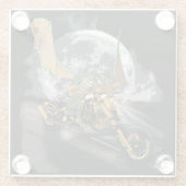 ドラッグレースのドラゴンと月のファンタジーアートワーク ガラスコースター (裏面)