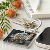 ドラッグレースのドラゴンと月のファンタジーアートワーク キーホルダー (正面右)