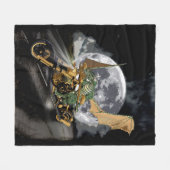 ドラッグレースのドラゴンと月のファンタジーアートワーク フリースブランケット (正面(横))