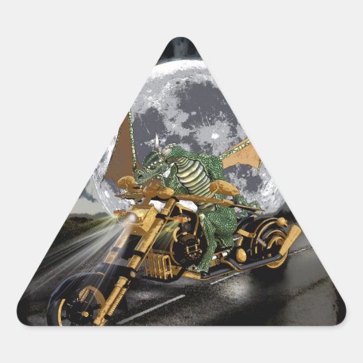ドラッグレースのドラゴンと月のファンタジーアートワーク 三角形シール (正面)