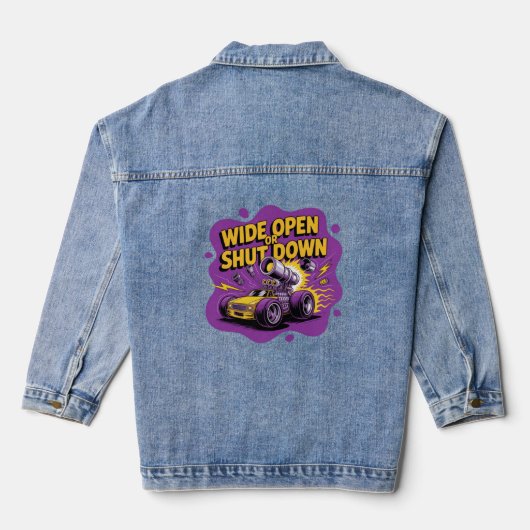 ドラッグレースの面白い車Tシャツ デニムジャケット (裏面)