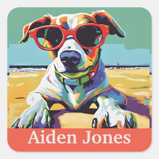 ドラッパーソナライズされたグスティッカーカラフル スクエアシール (正面)