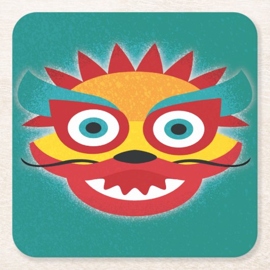 ドラッ中国のグニューイヤーお祝い スクエアペーパーコースター (正面)