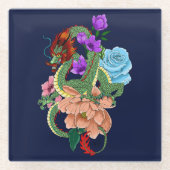 ドラッ中国のグネイビーブルーの花 ガラスコースター (正面)