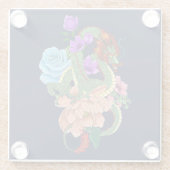 ドラッ中国のグネイビーブルーの花 ガラスコースター (裏面)