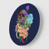 ドラッ中国のグネイビーブルーの花 ラージ壁時計 (傾斜)