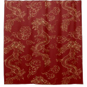 ドラッ中国のグ金ゴールドとダークレッド シャワーカーテン (正面)