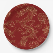 ドラッ中国のグ金ゴールドとダークレッド ペーパープレート (正面)