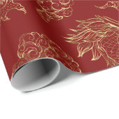 ドラッ中国のグ金ゴールドとダークレッド ラッピングペーパー (ロールコーナー)