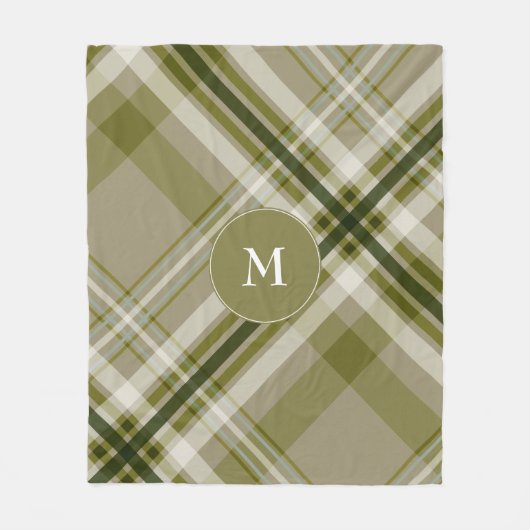 ドラブオリーブとベージュプライモノグラムのド フリースブランケット (正面)