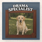 ドラマスペシャリスト オーダーメイドの面白い犬の写真 ガラスコースター (正面)